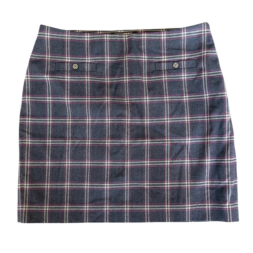 Banana Republic Plaid Mini Skirt Size 8 Side Zip Navy Blue Career Office Preppy